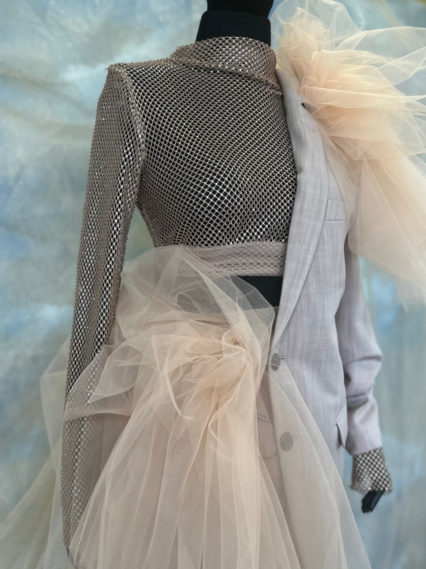 Asymmetrical Jacket With Tulle Frills