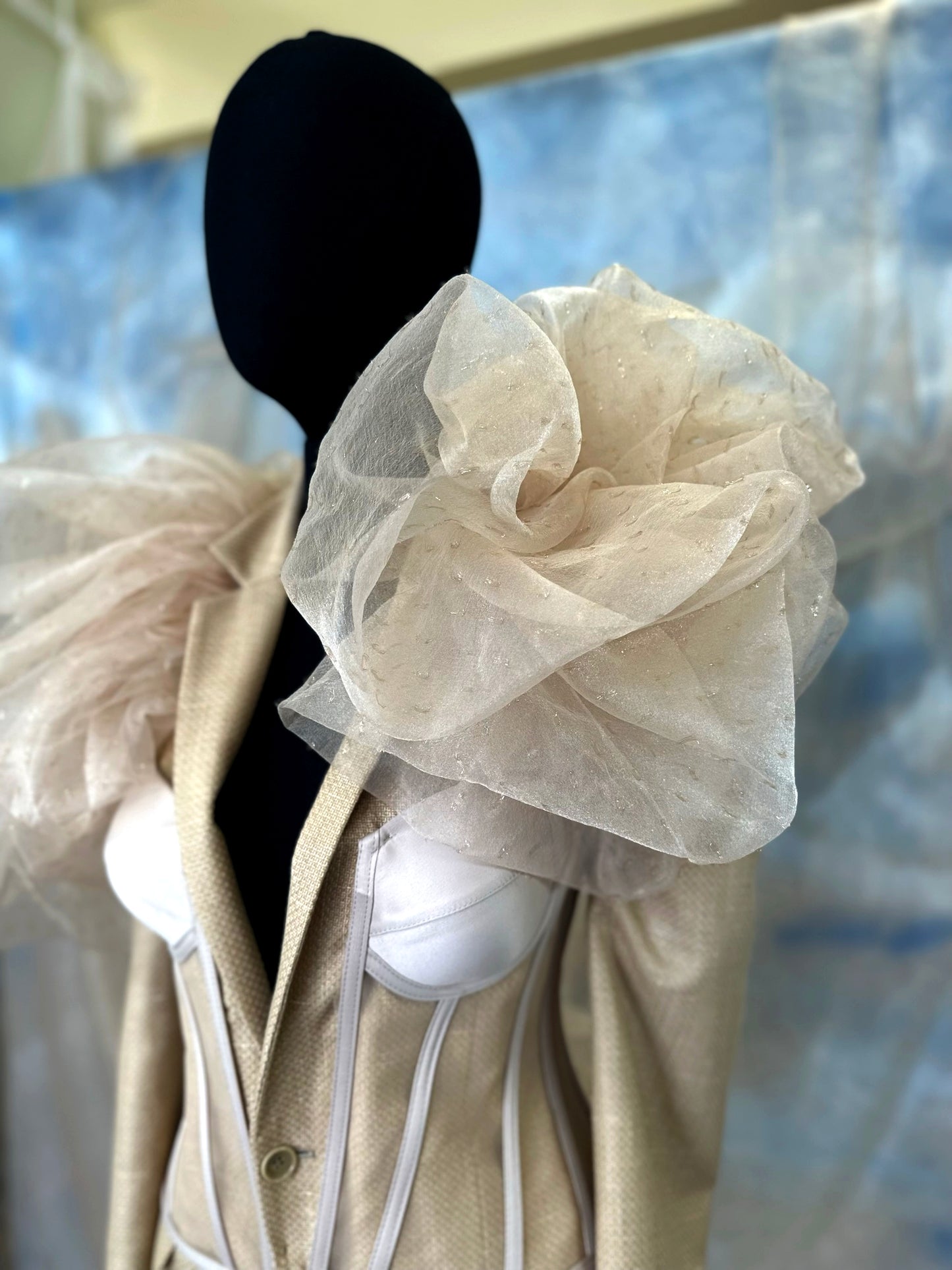 Oversized Jacket With Corset And Organza Details