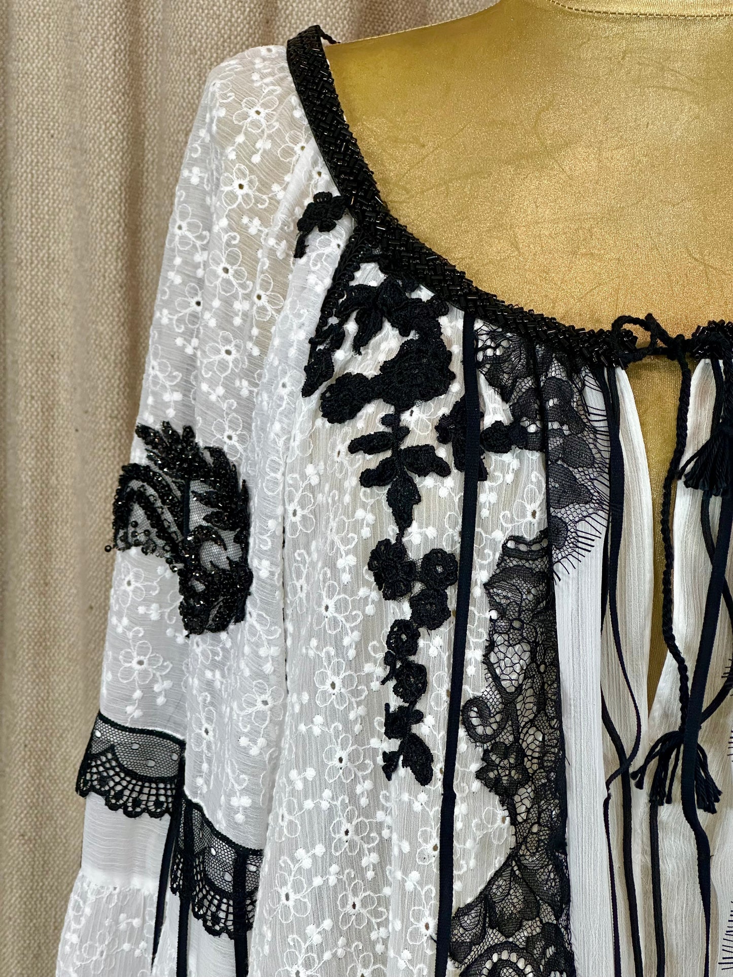 White Romanian Blouse with Black Embroidery