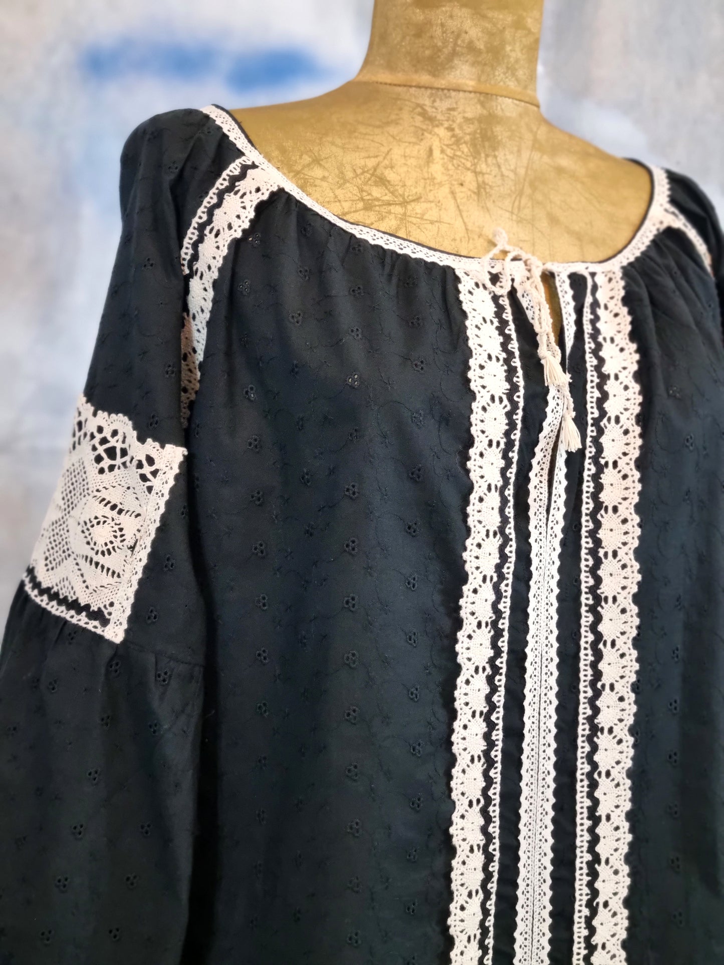 Black Romanian Blouse With Lace Details