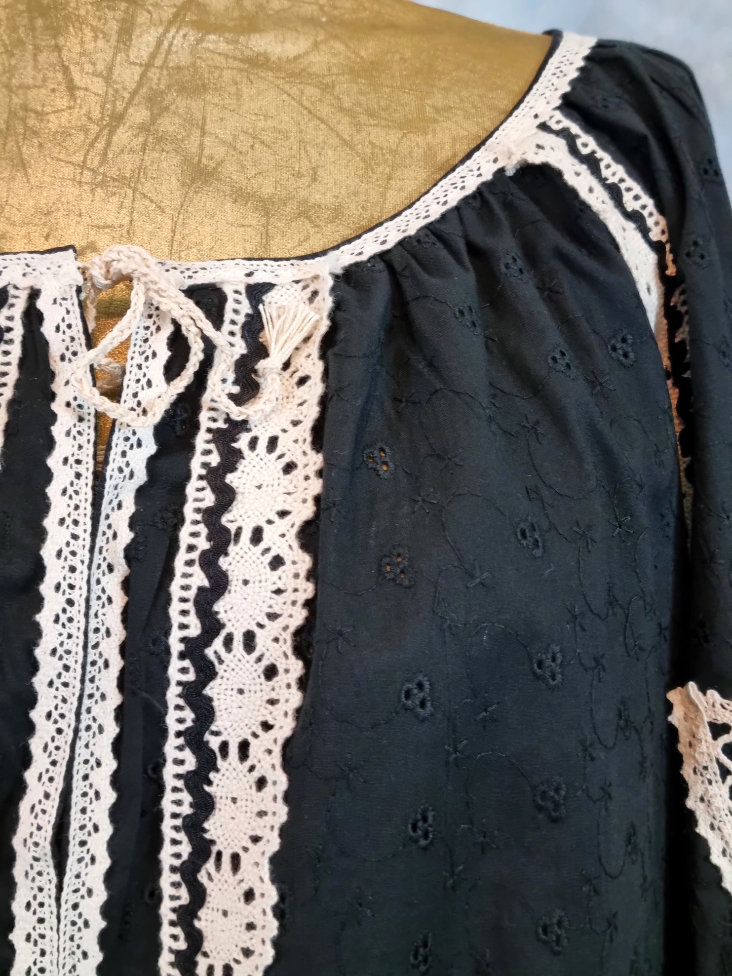 Black Romanian Blouse With Lace Details