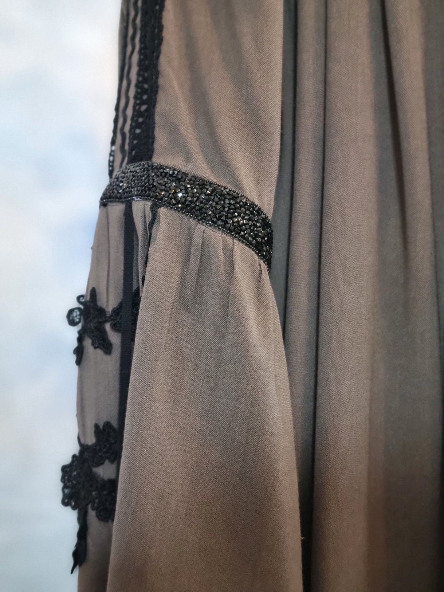 Sandy Grey Blouse With Black Embroidery
