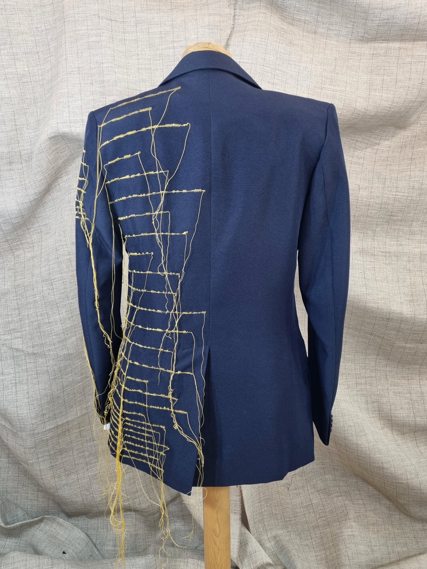 Dark Blue Jacket With Yellow Thread Stitching