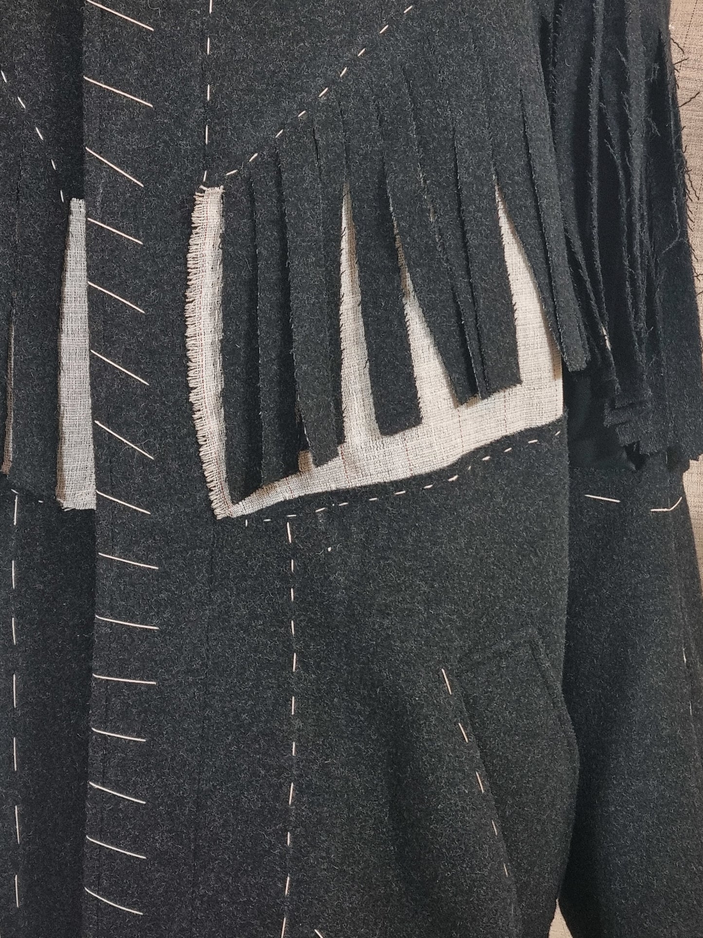 Long Coat With Fringe And Handmade Decorative Stitches