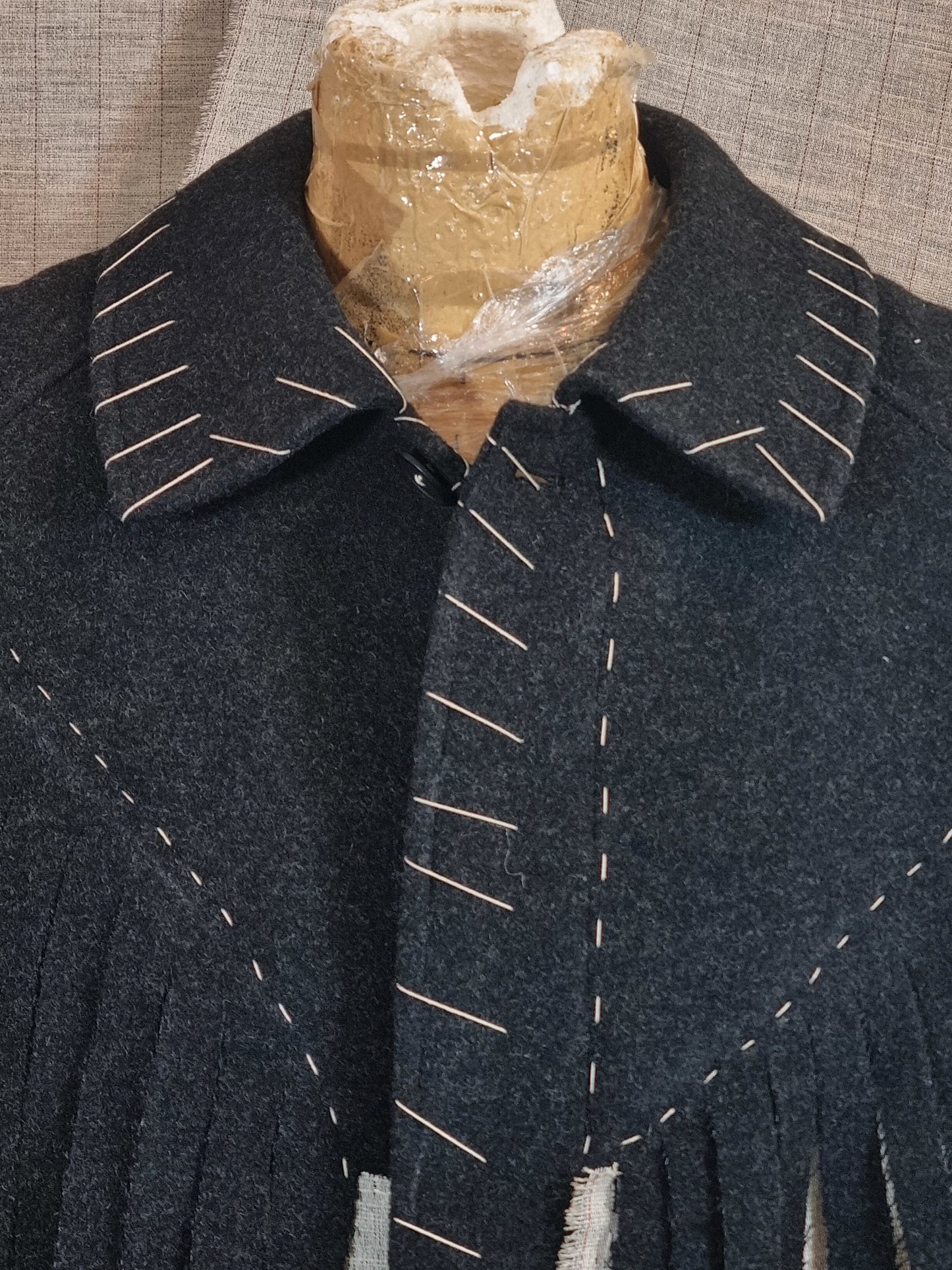 Long Coat With Fringe And Handmade Decorative Stitches