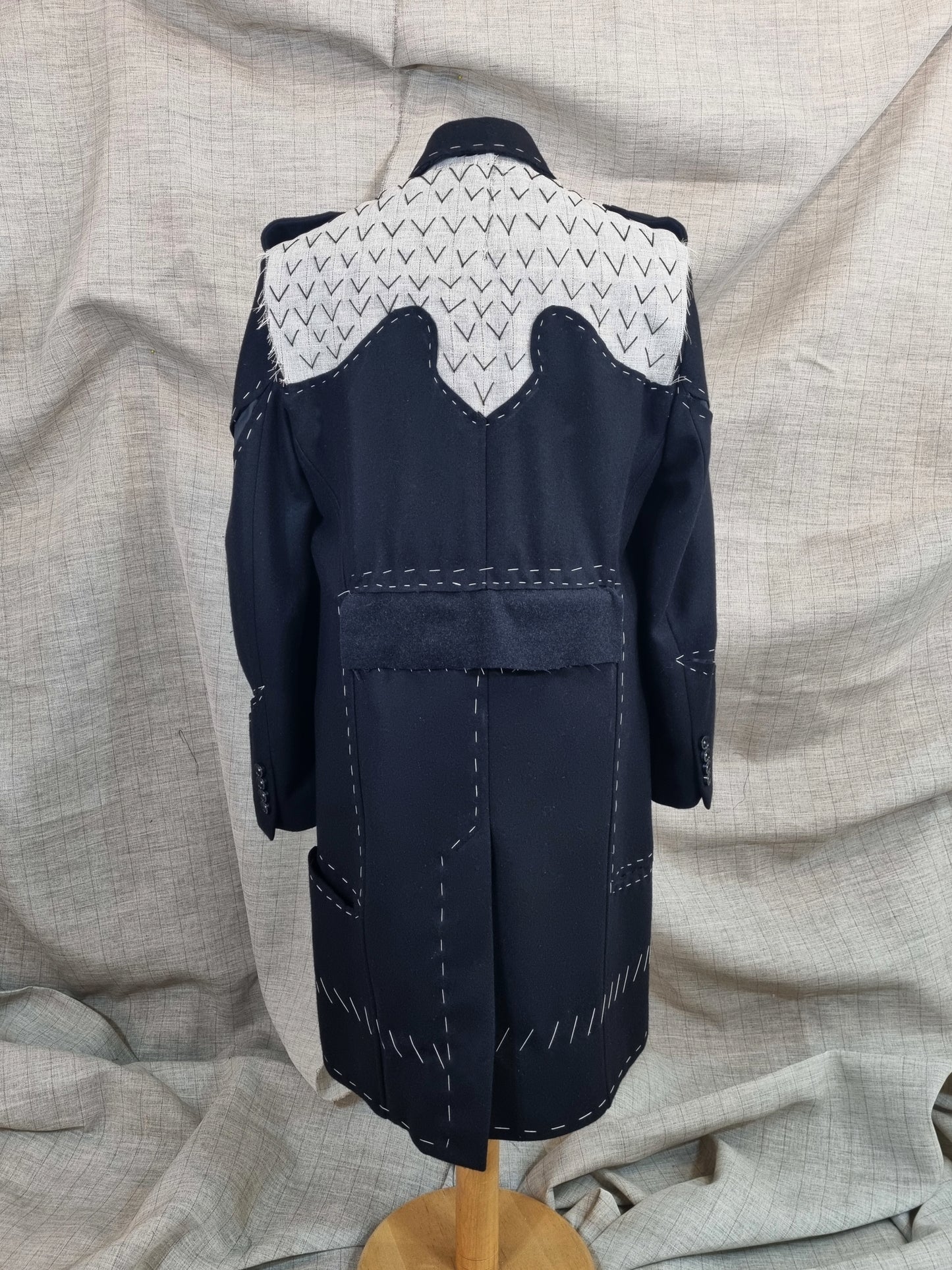 Mid-Length Coat With Handmade Decorative Stitching