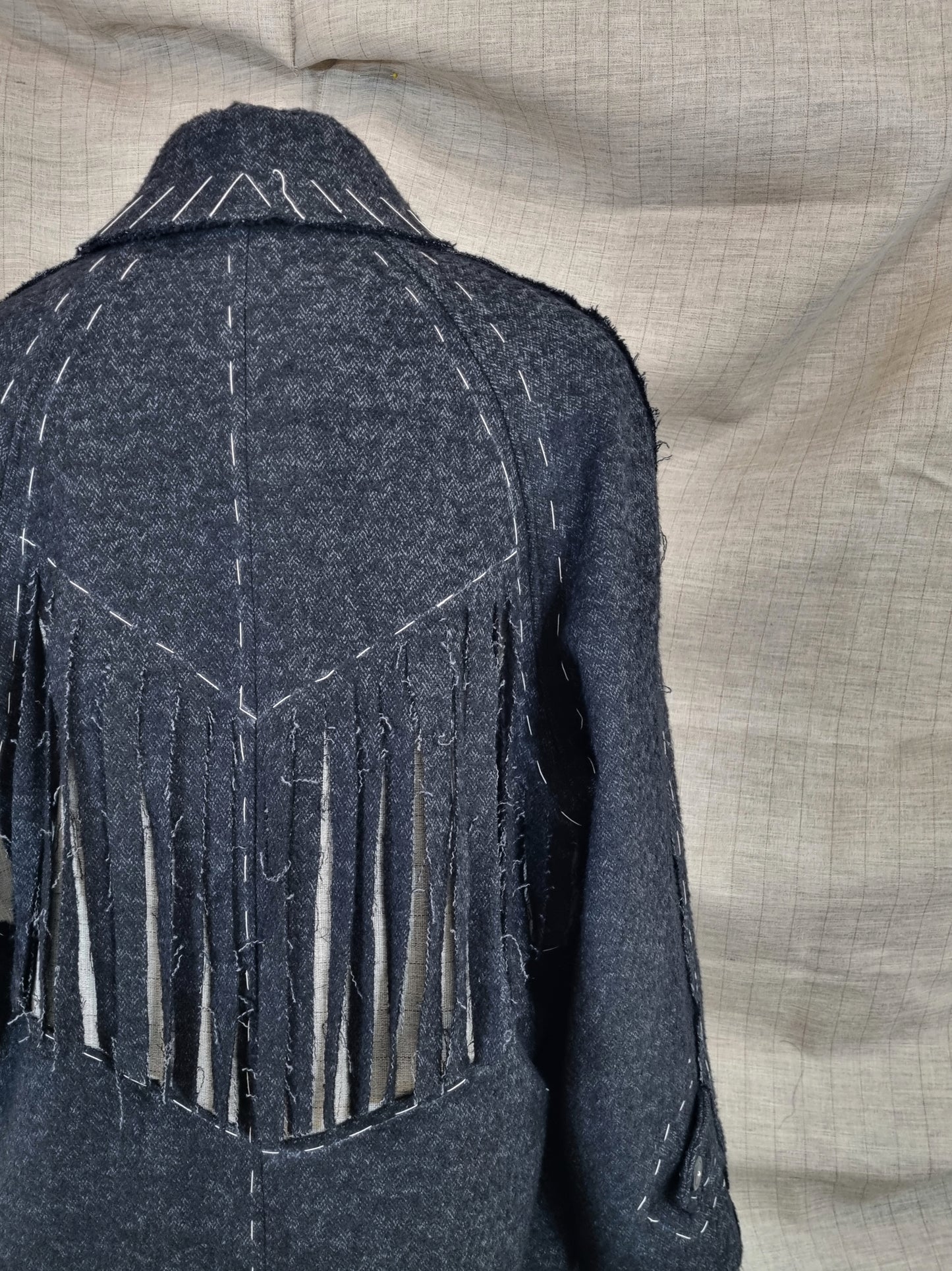 Long Coat With Fringe And Handmade Decorative Stitches