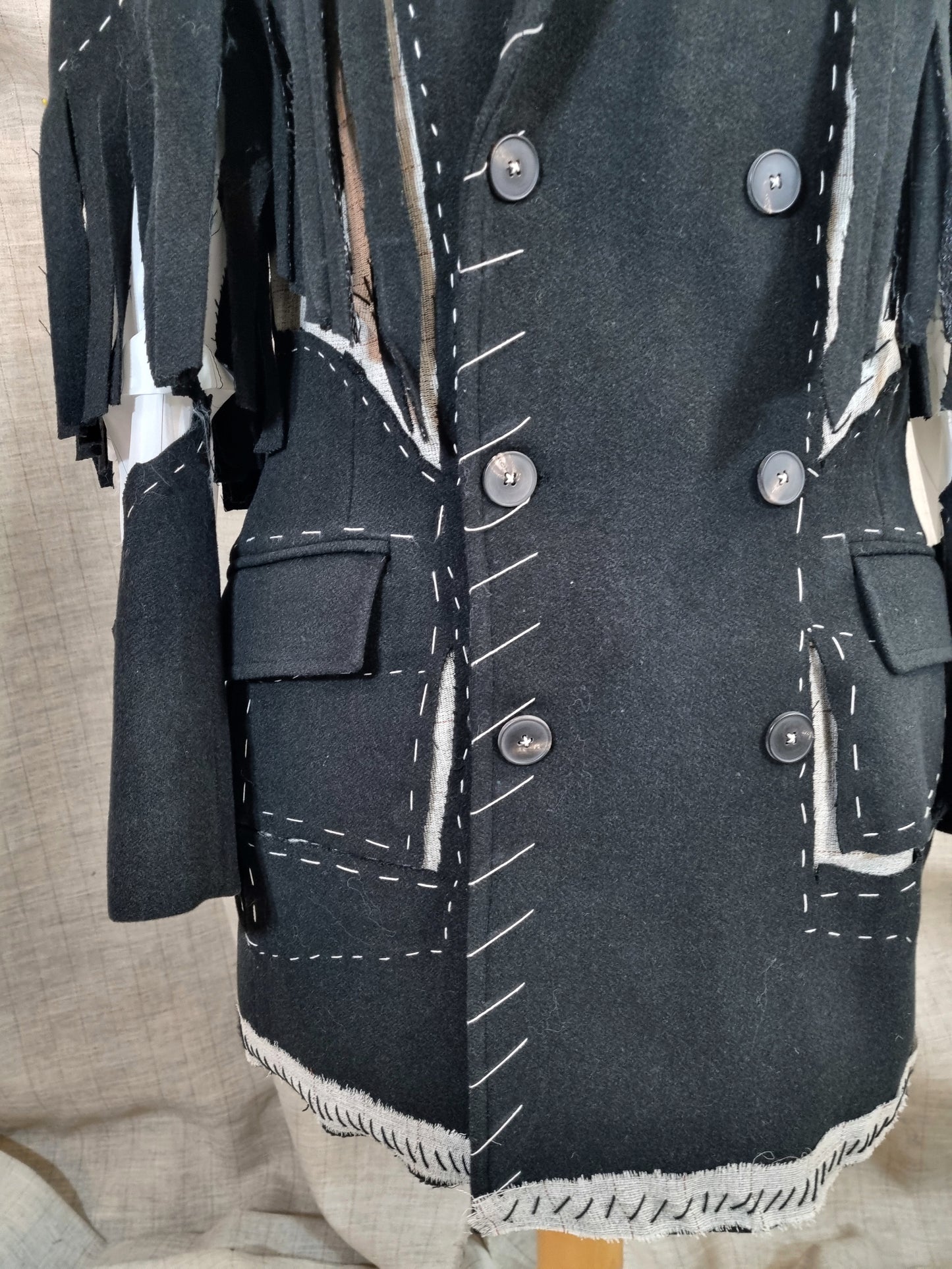Double-Breasted Cut-Out Jacket With Handmade Decorative Stitching