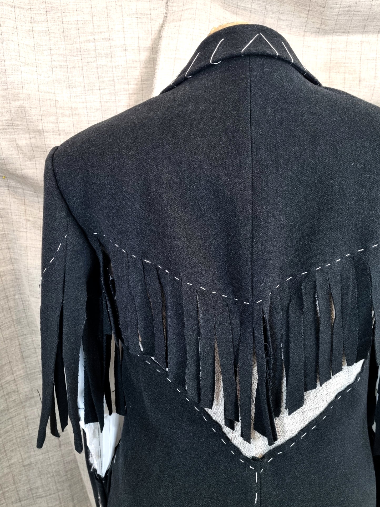 Double-Breasted Cut-Out Jacket With Handmade Decorative Stitching