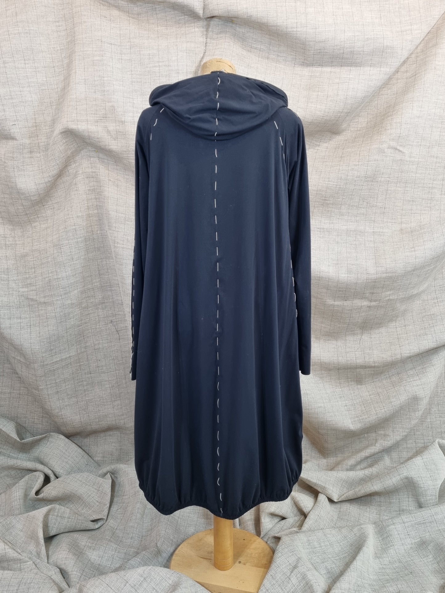 Black Jersey Hooded Blouse With Handmade Decorative Stitching