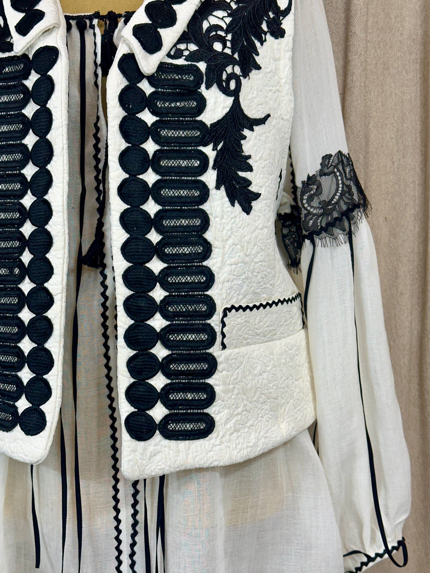 Ivory Vest with Black Embroidery