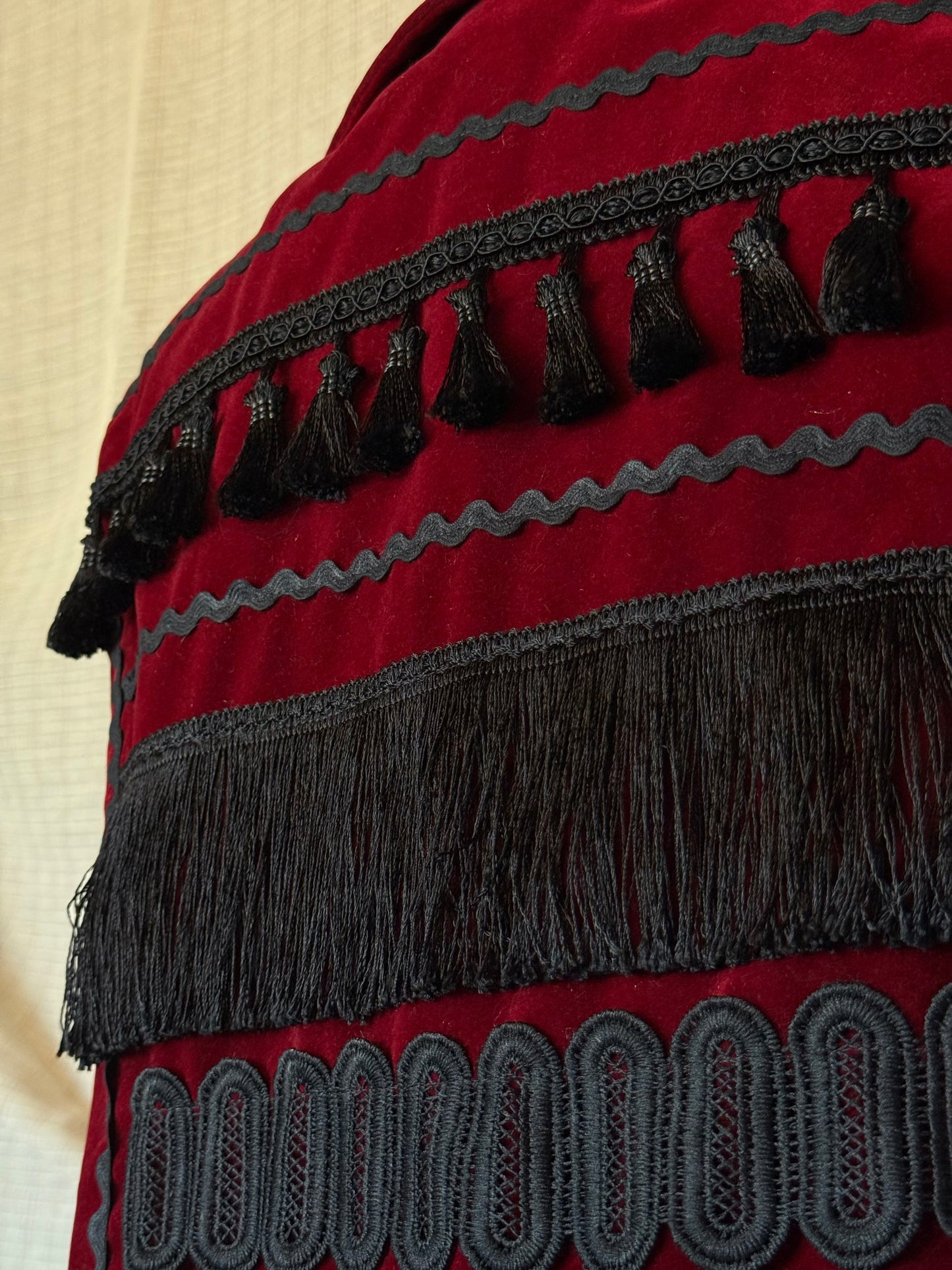 Dark Red Velvet Vest with Black Details