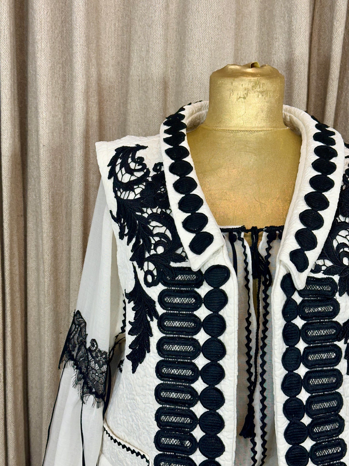 Ivory Vest with Black Embroidery