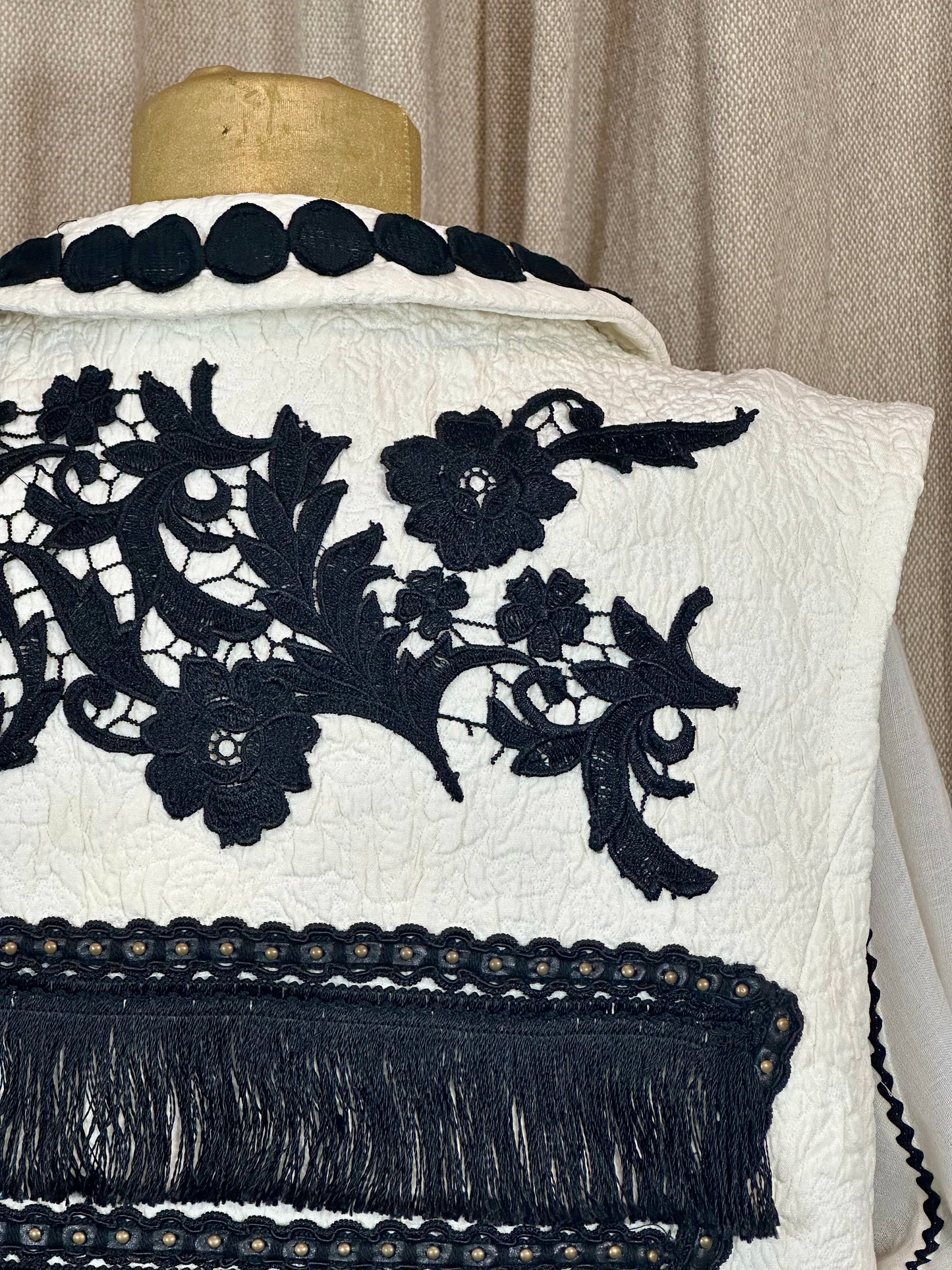 Ivory Vest with Black Embroidery