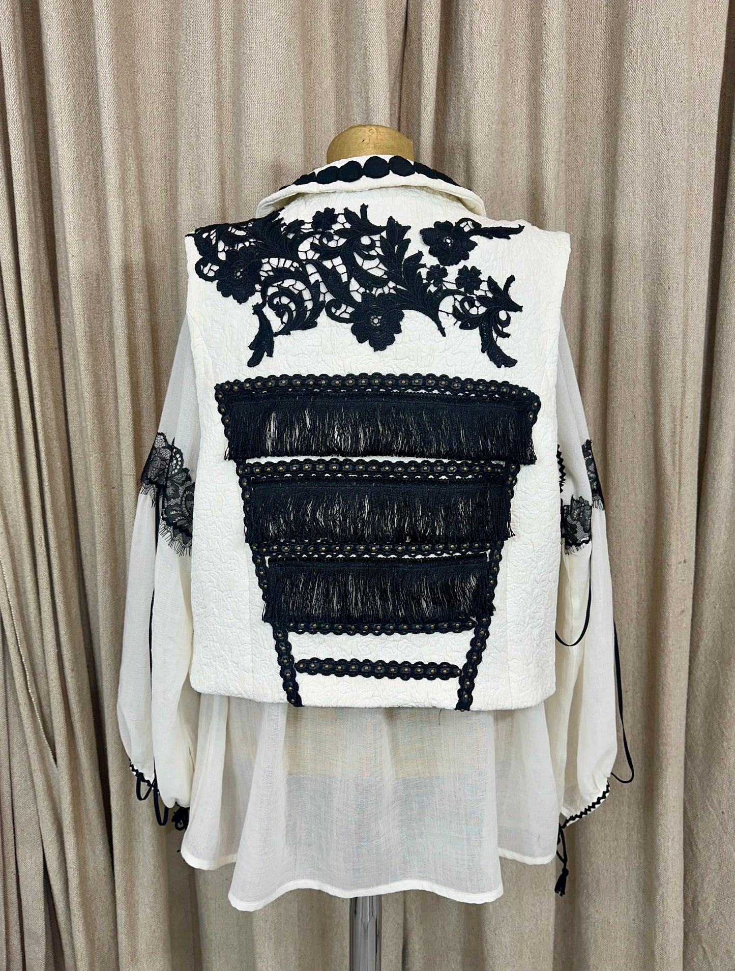 Ivory Vest with Black Embroidery