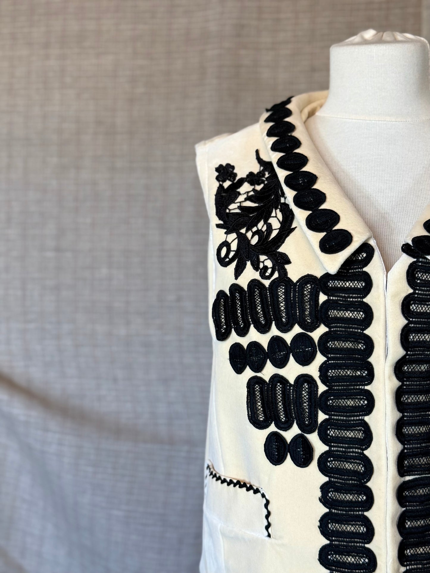 Ivory Vest With Black Embroidery