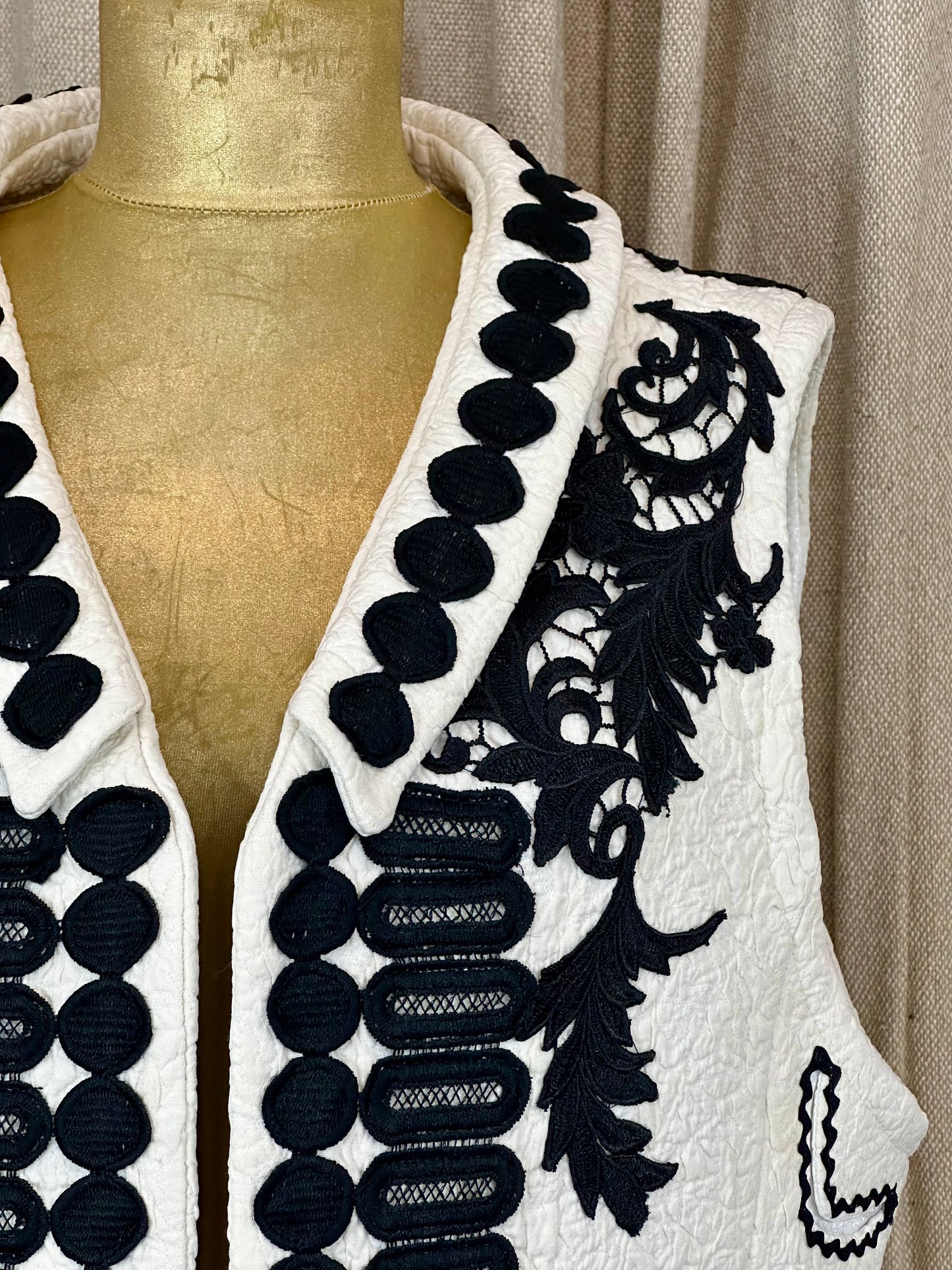 Ivory Vest with Black Embroidery