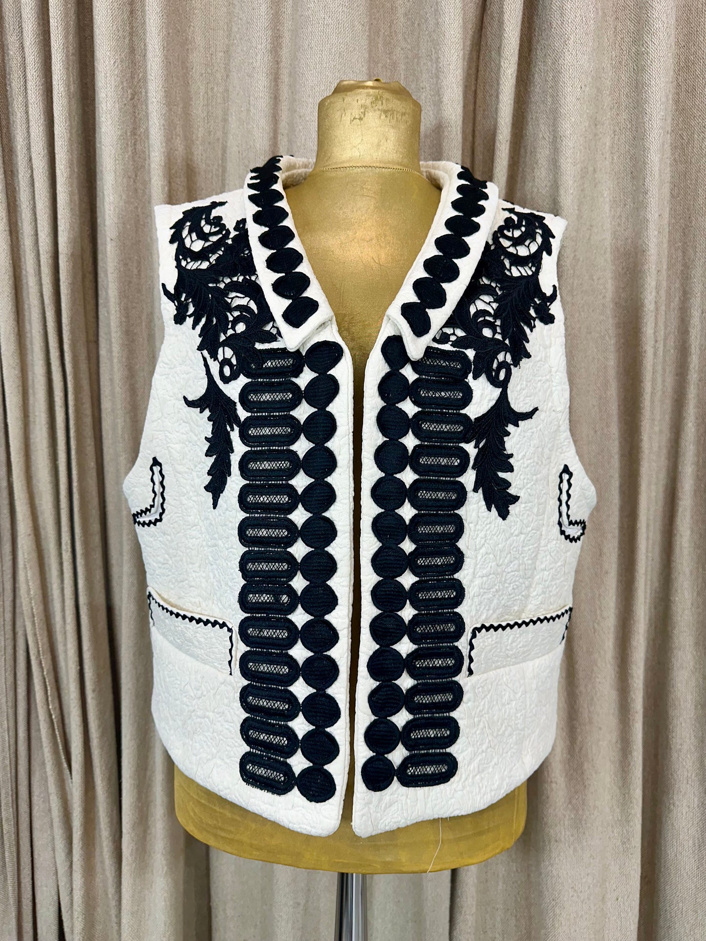 Ivory Vest with Black Embroidery