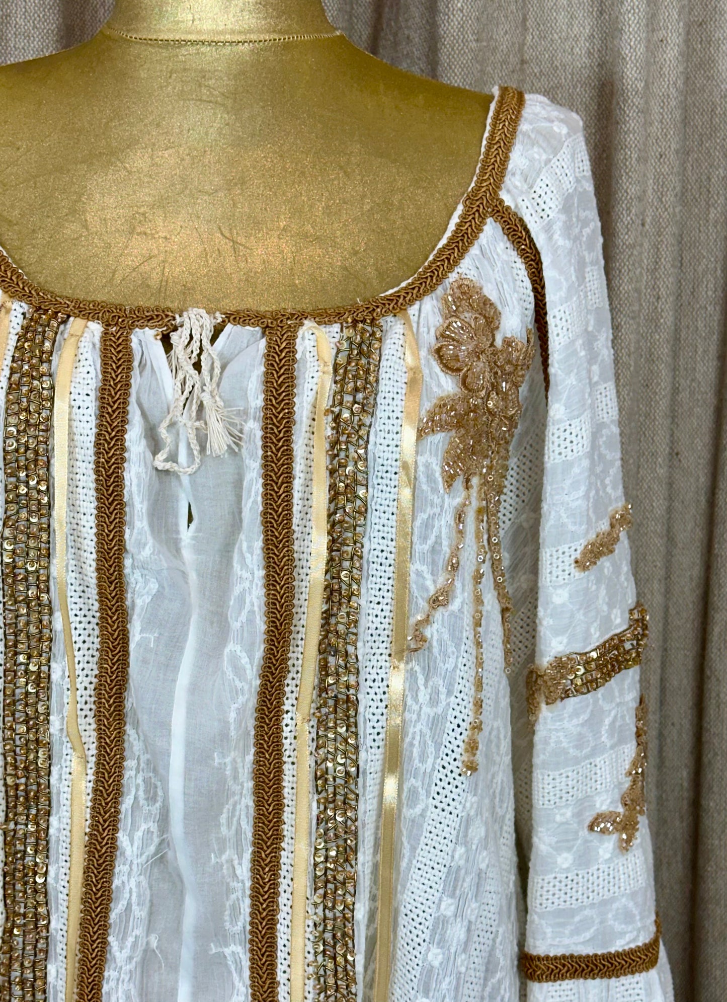 White Romanian Blouse with Bronze Details