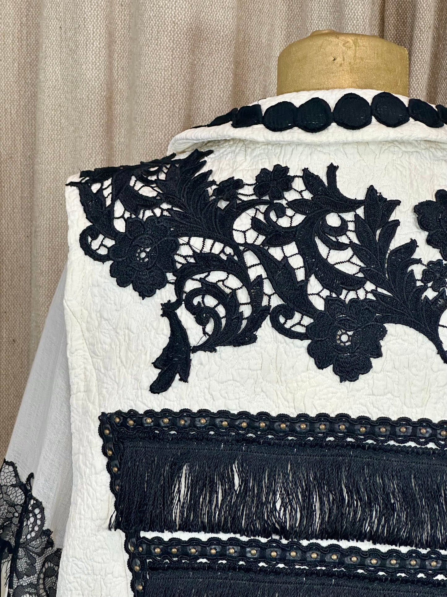 Ivory Vest with Black Embroidery