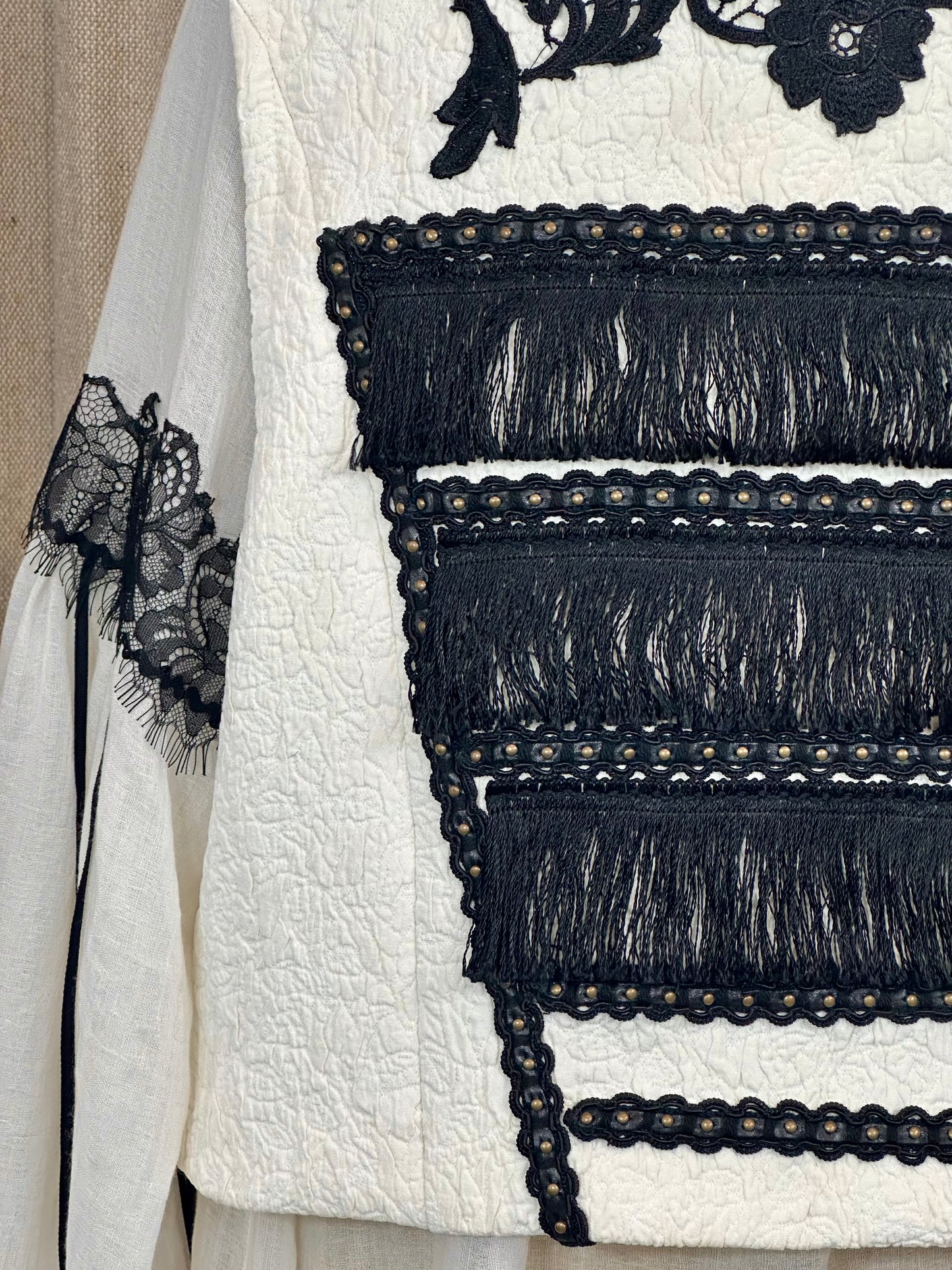 Ivory Vest with Black Embroidery