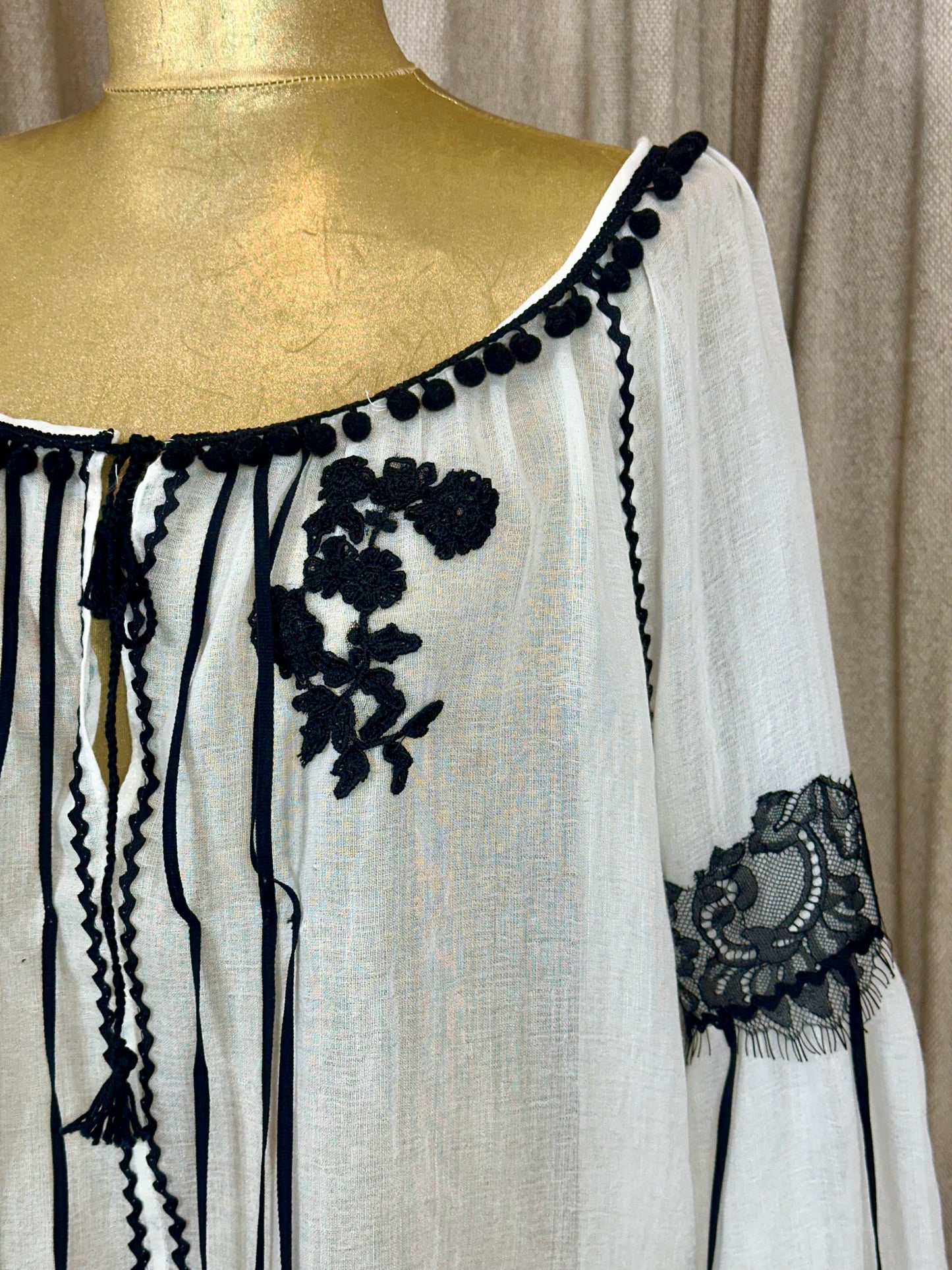 Ivory Romanian Blouse with Black Embroidery