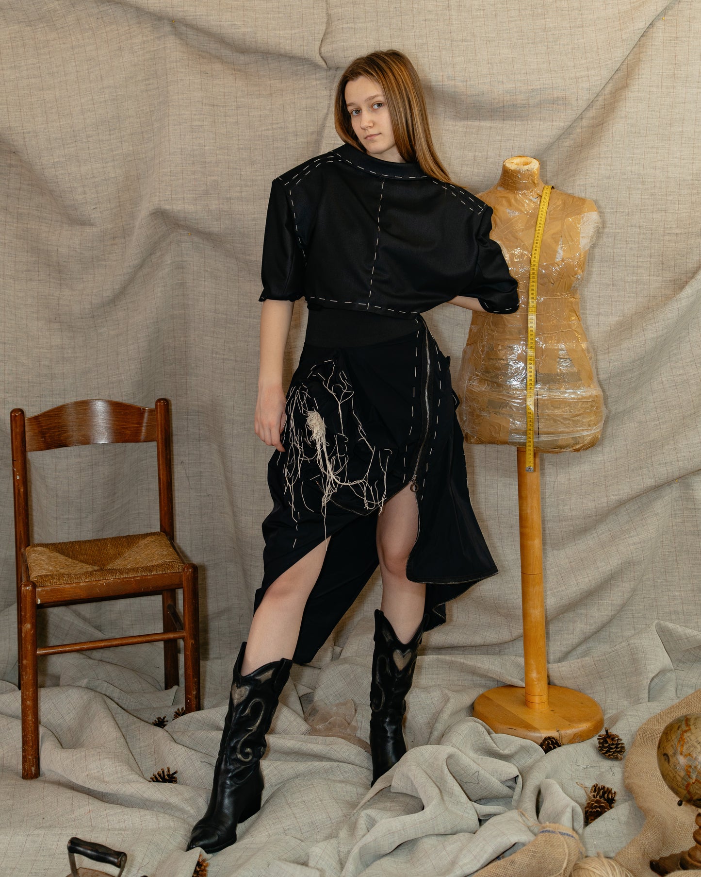 Black Roses Skirt With Handmade Decorative Stitching
