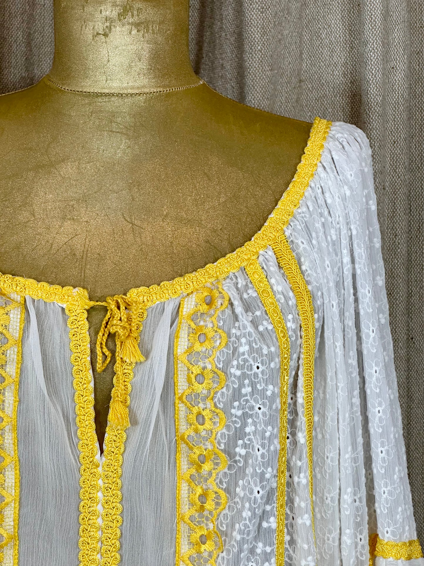 White Romanian Blouse with Yellow Details