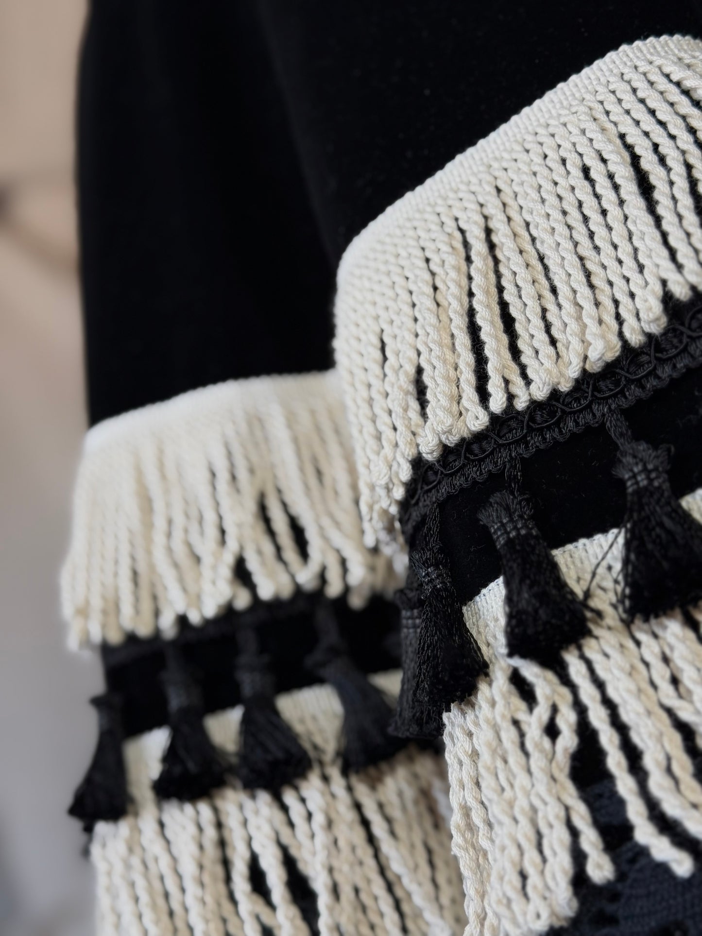 Short Velvet Skirt with Fringes and Lace