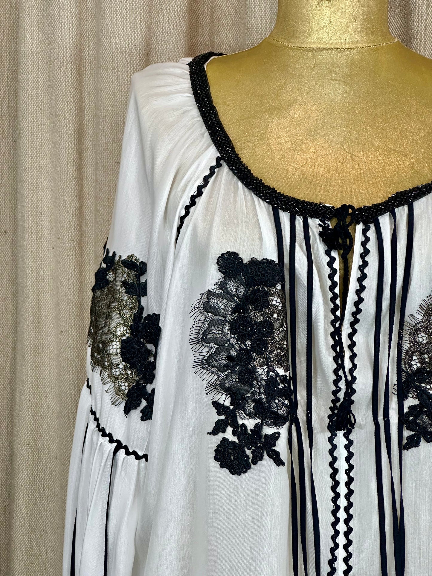 White Romanian Blouse with Black Details