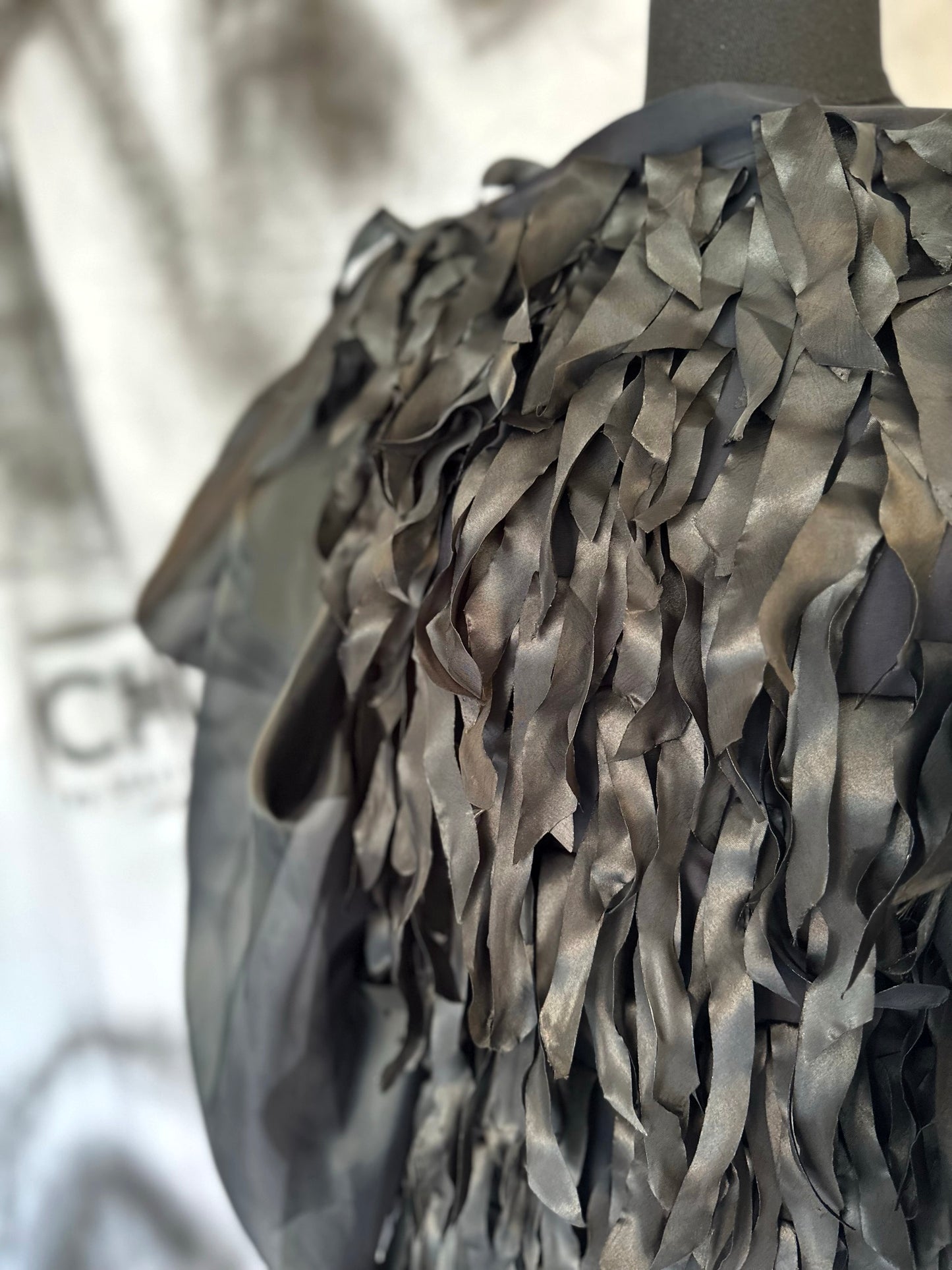 Puzzle Taffeta Fringe Dress With Organza Sleeves