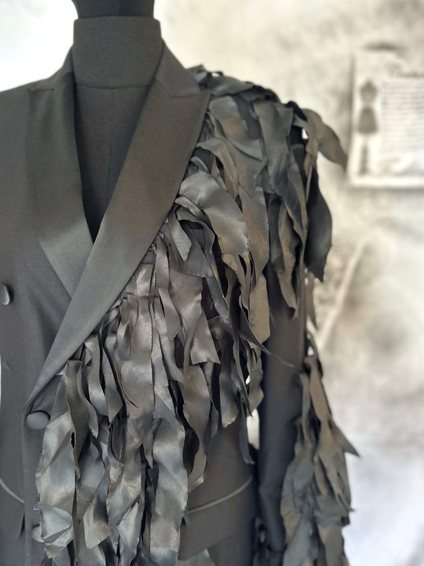 Puzzle Black Blazer With Taffeta Fringes