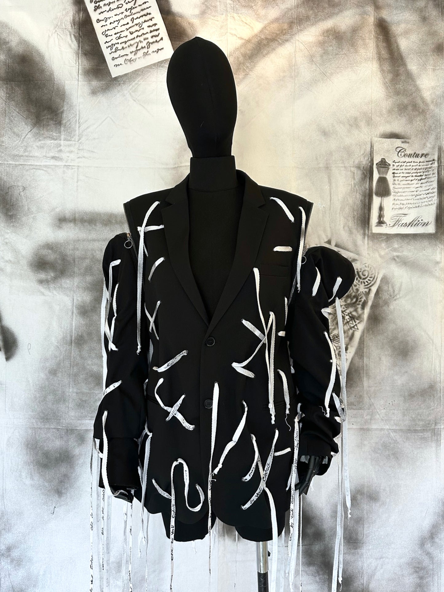Puzzle Unisex Black Blazer With White Strings