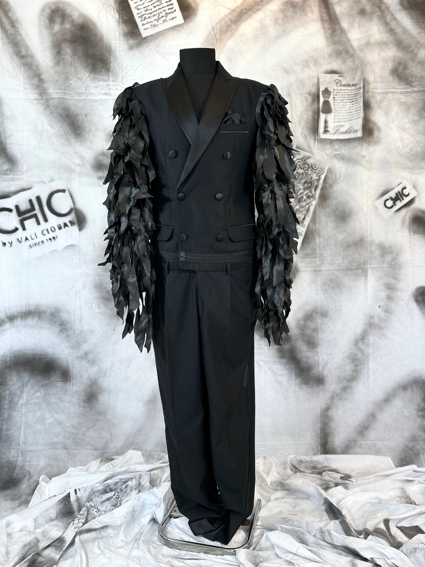 Black Jumpsuit With Fringe Sleeves