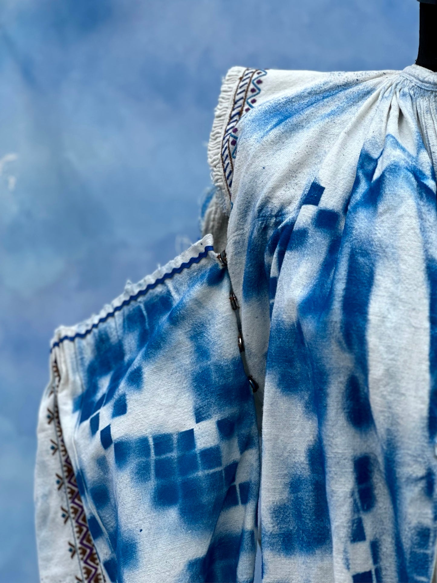 "Dor" White and Blue Denim Dress