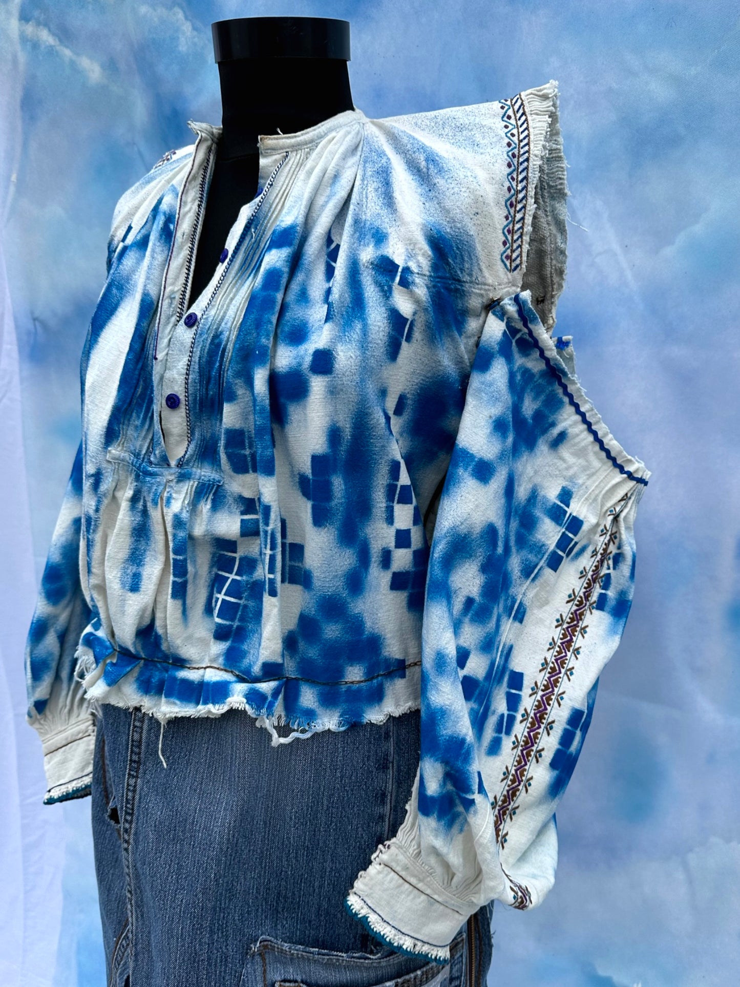 "Dor" White and Blue Denim Dress