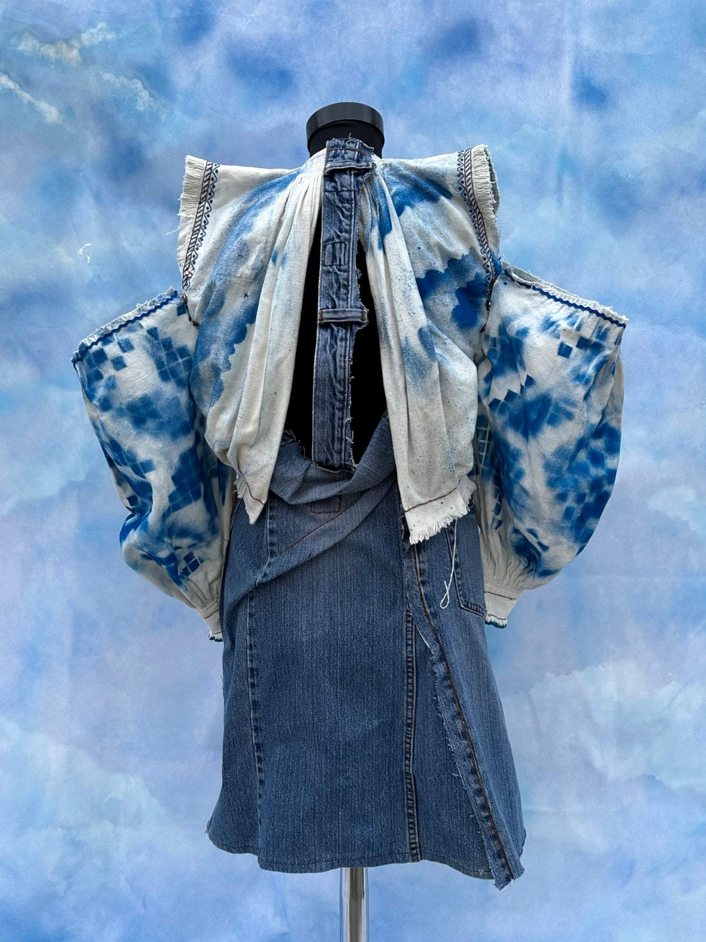 "Dor" White and Blue Denim Dress