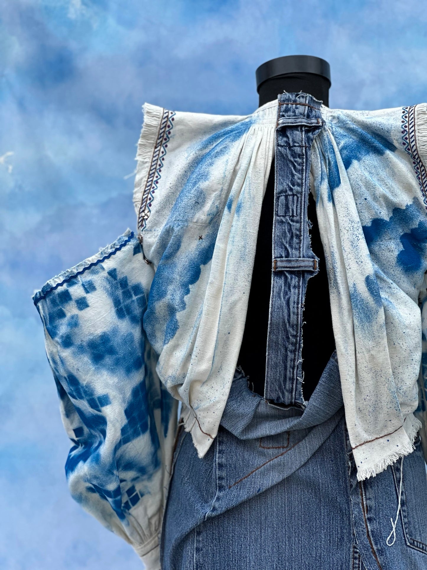 "Dor" White and Blue Denim Dress