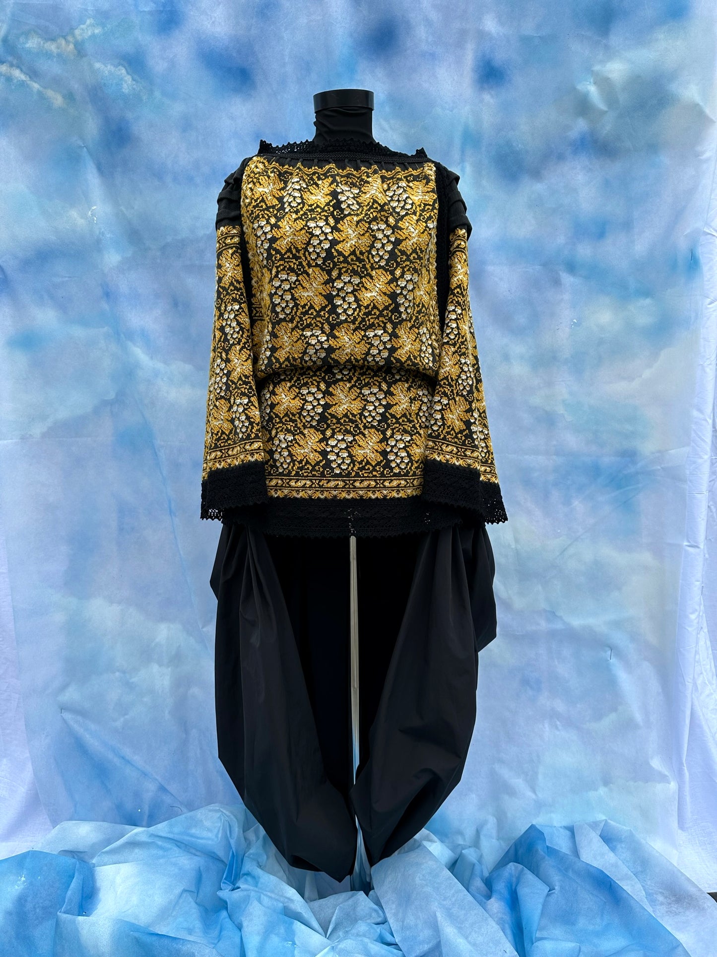 "Dor" Black and Yellow Traditional Romanian Blouse