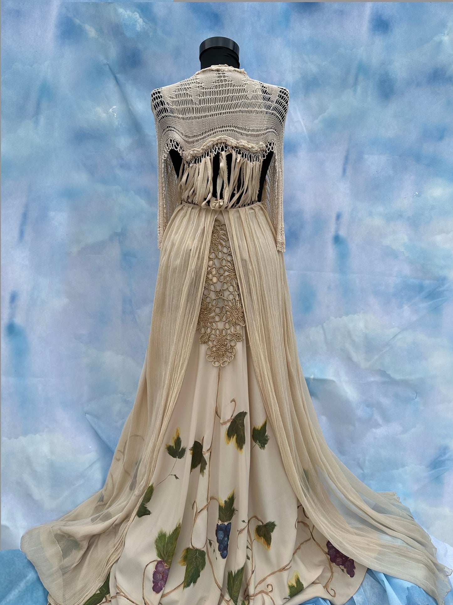 "Dor" Silk Dress With Hand-painted Grapes