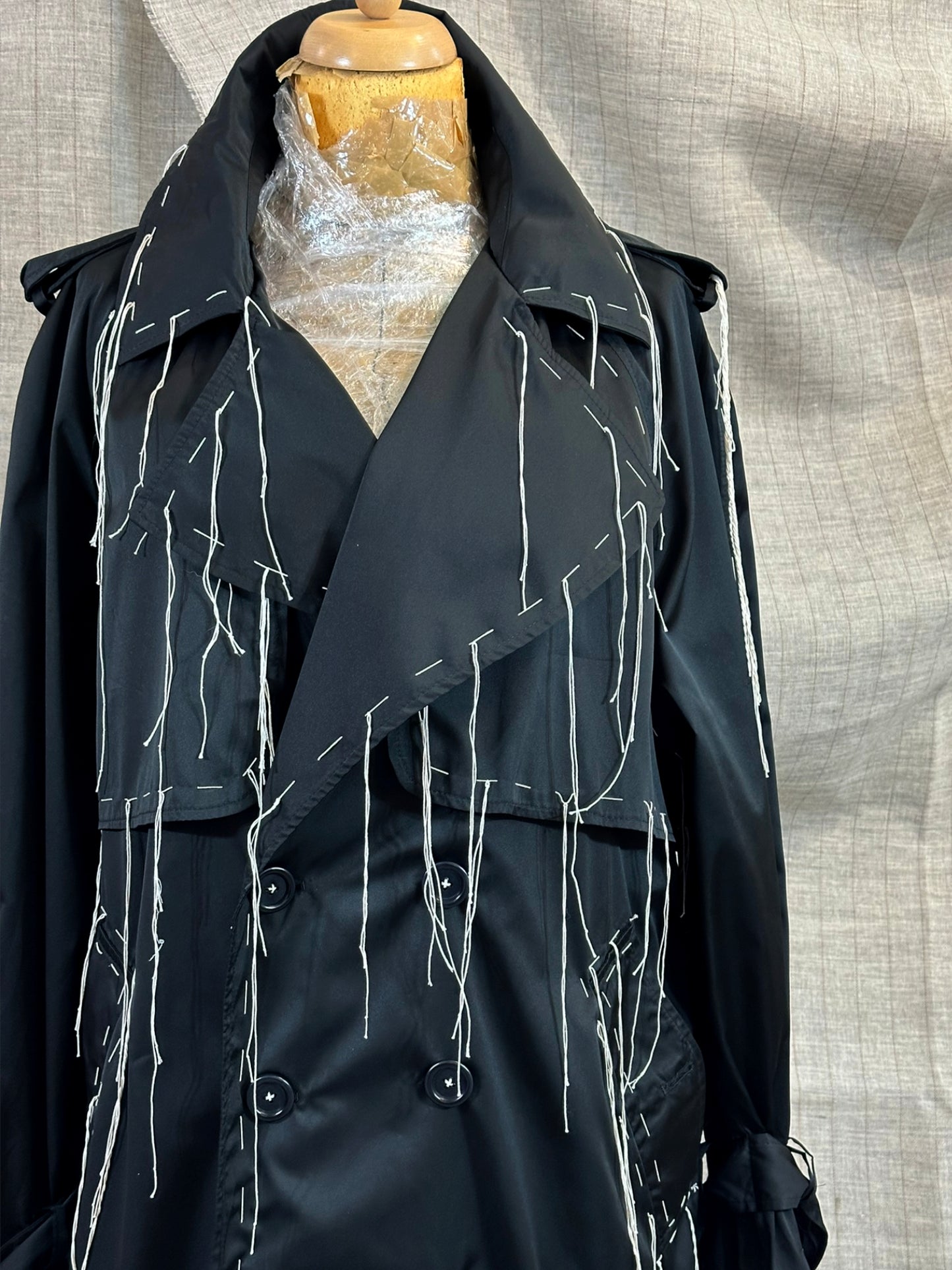 Threaded Black Trench Coat