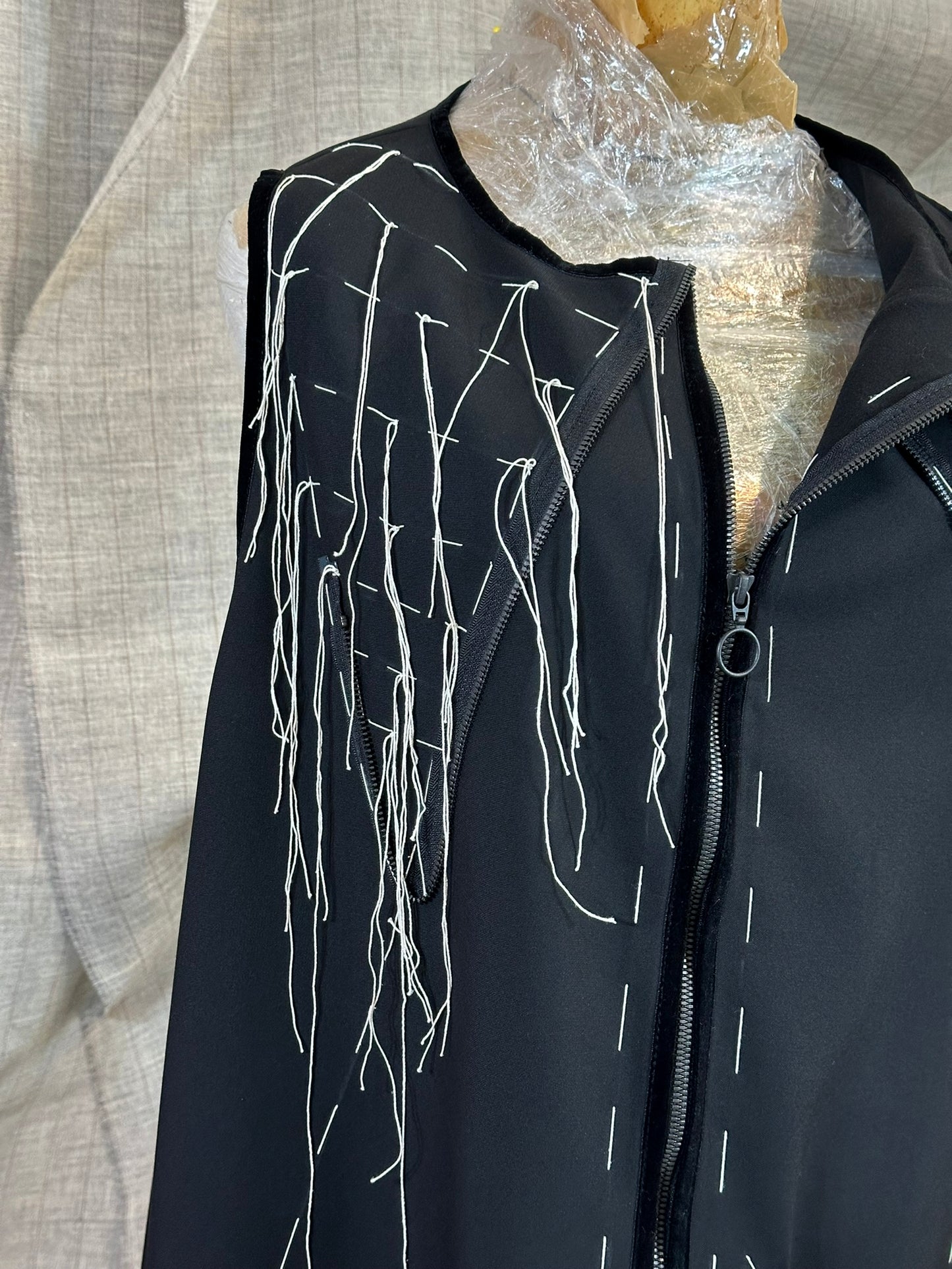 Threaded Asymmetrical Black Vest