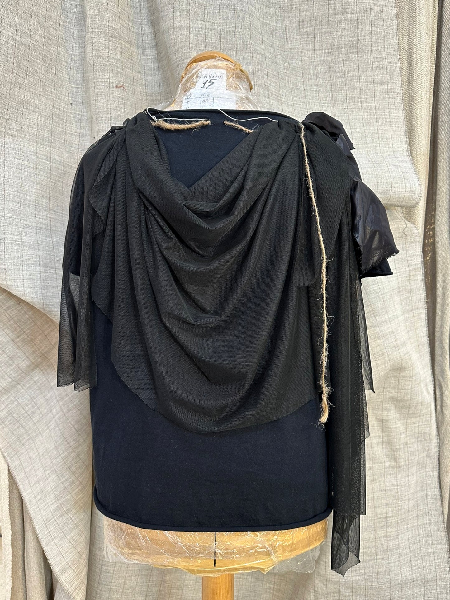 Black T-Shirt With Handmade Decorative Stitching