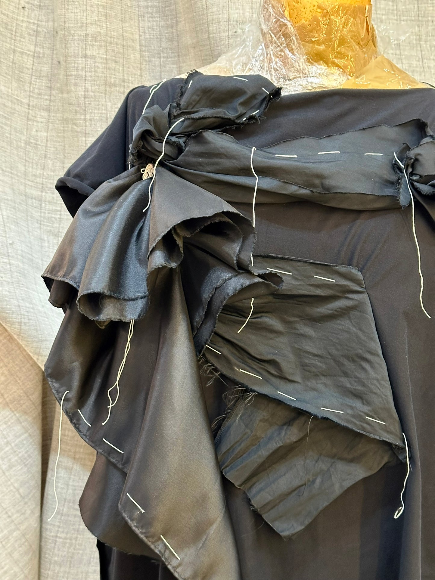 Black Top With Handmade Decorative Stitching