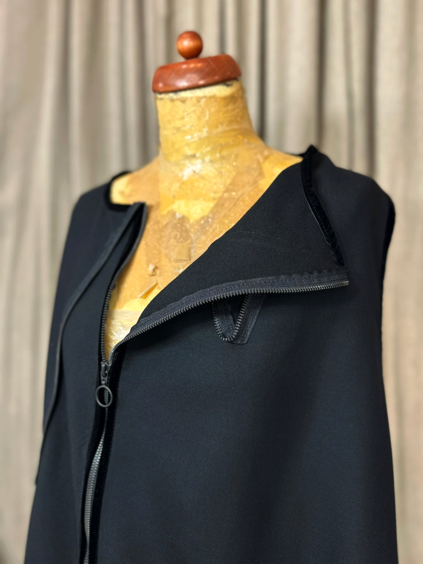 Black Asymmetrical Vest With Oversized Pockets