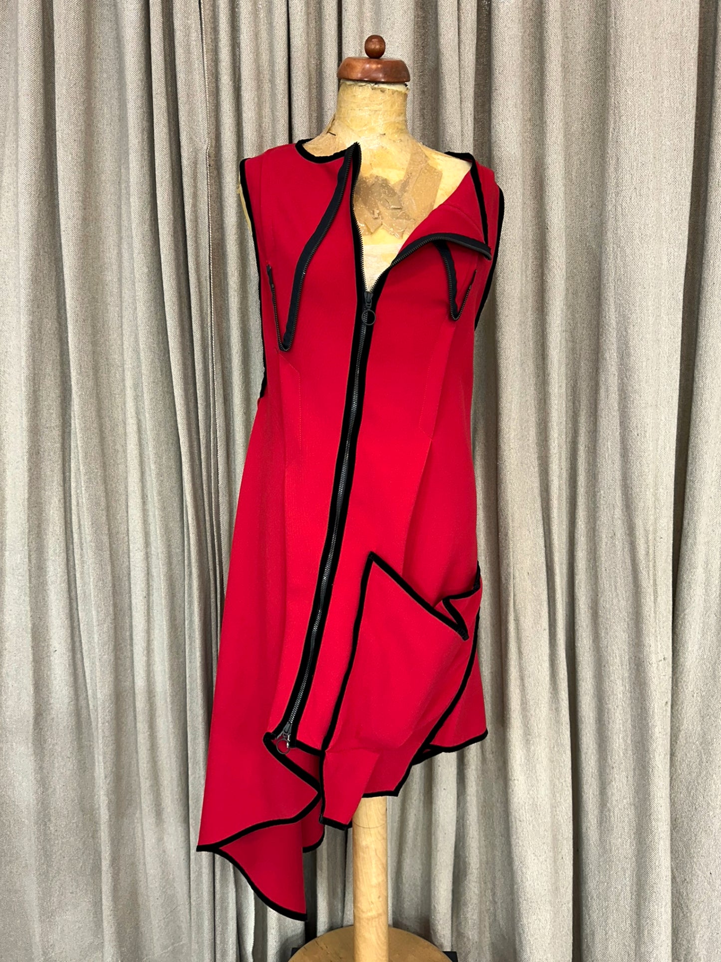 Red & Black Asymmetrical Vest