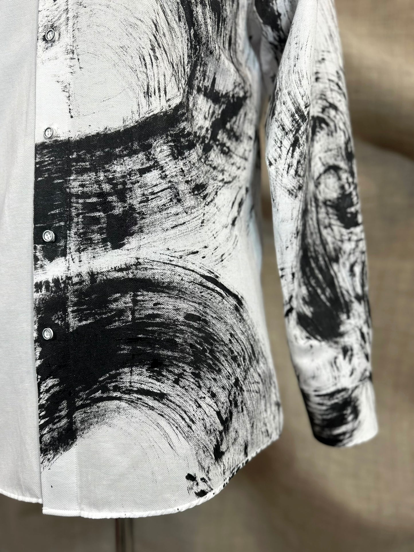 White Shirt With Black Hand-Painted Design