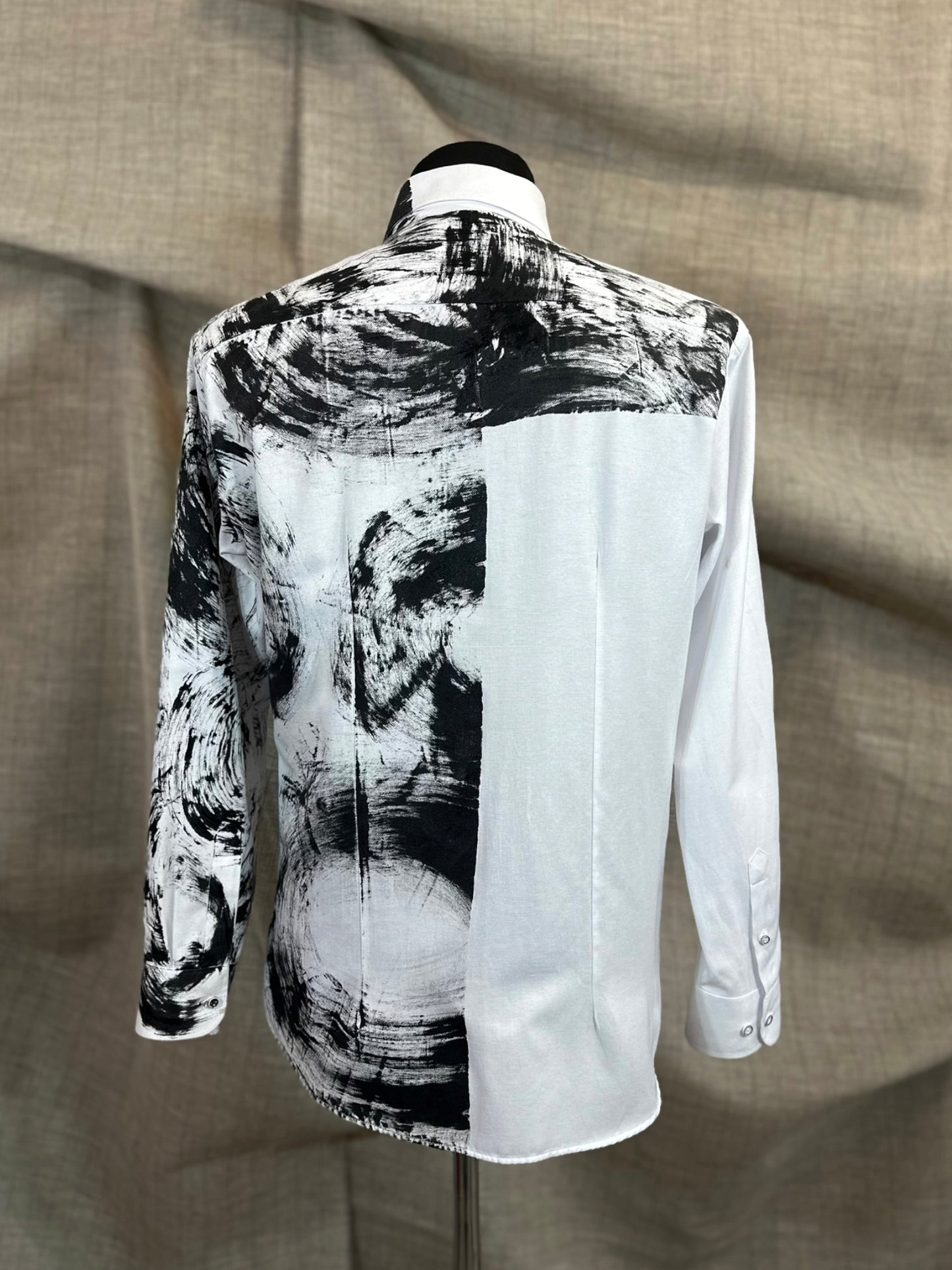 White Shirt With Black Hand-Painted Design