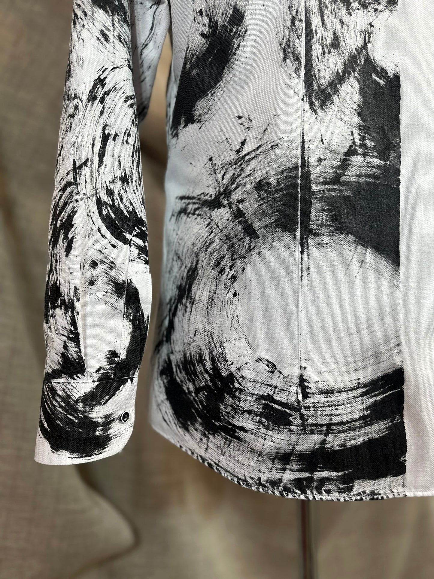 White Shirt With Black Hand-Painted Design