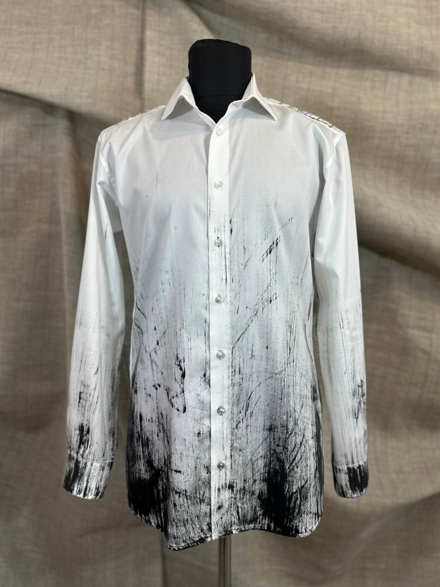 White Shirt With Black Hand-Painted Design